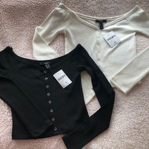 Bundle of two forever 21 long sleeve slightly cropped tops size M , NWT